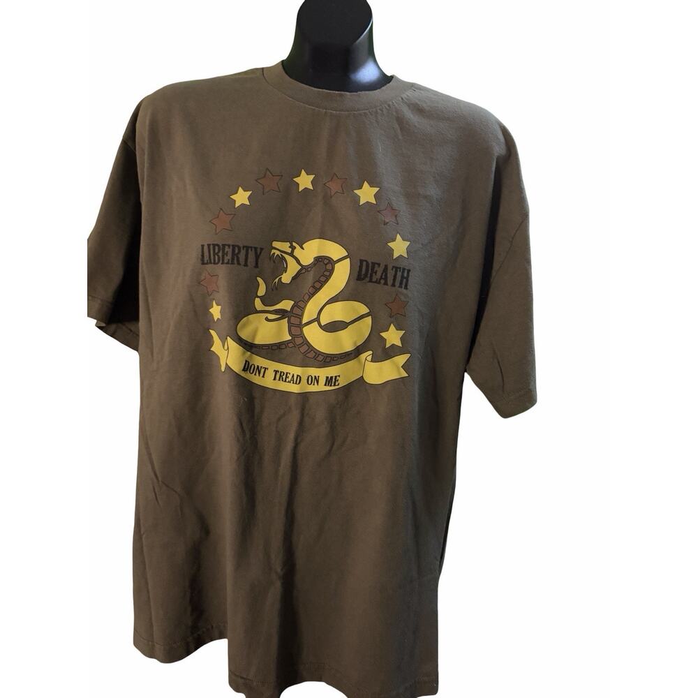 Liberty or Death Don’t Tread on Me Snake Graphic T-Shirt XL Olive Green Tee